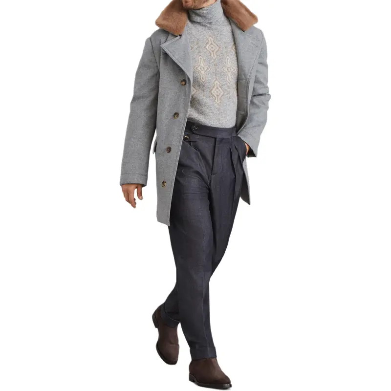Brunello Cucinelli Shearling Collar Single Breasted Coat-3