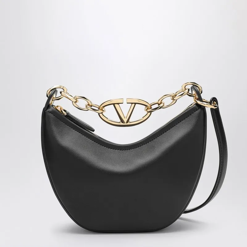 Valentino Lambskin Crossbody One Shoulder Handbag Women's Black-3