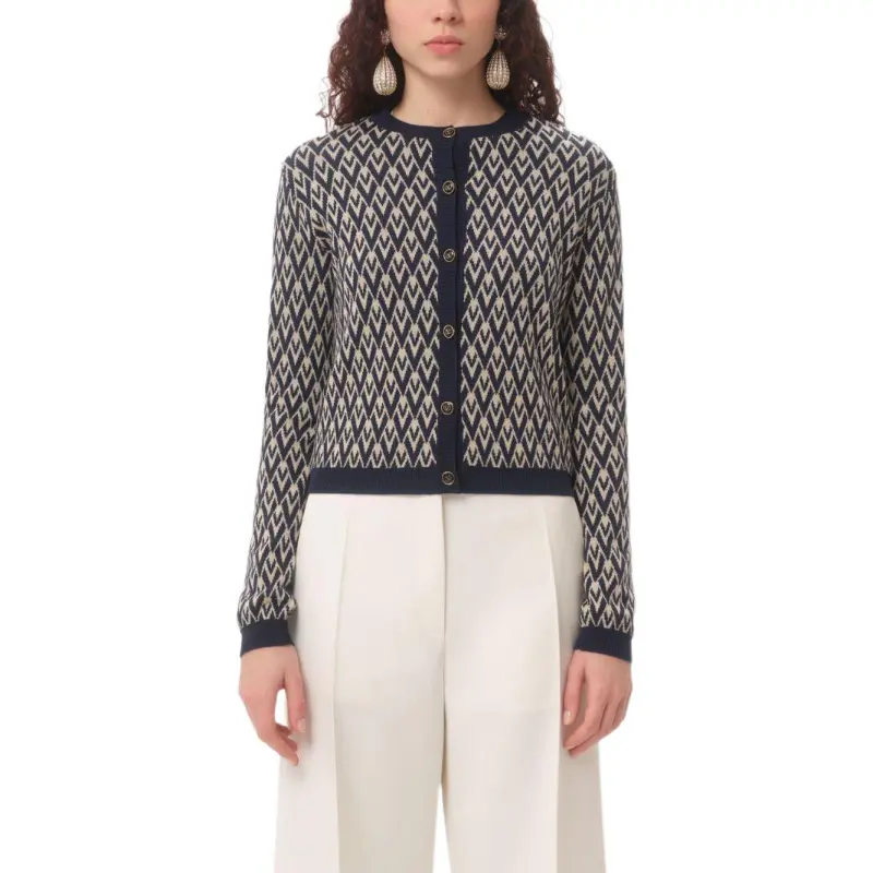 Valentino Toute La V Jacquard Button Up Cardigan-1