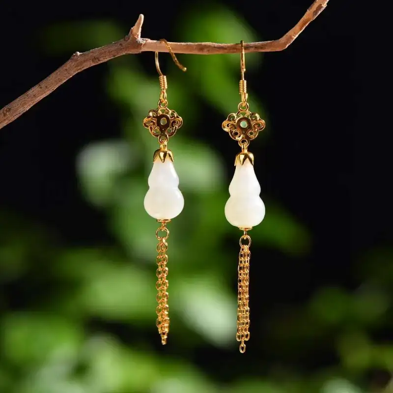 Grace Hetian Jade Earrings Pale Greenish White Jade Women's-3