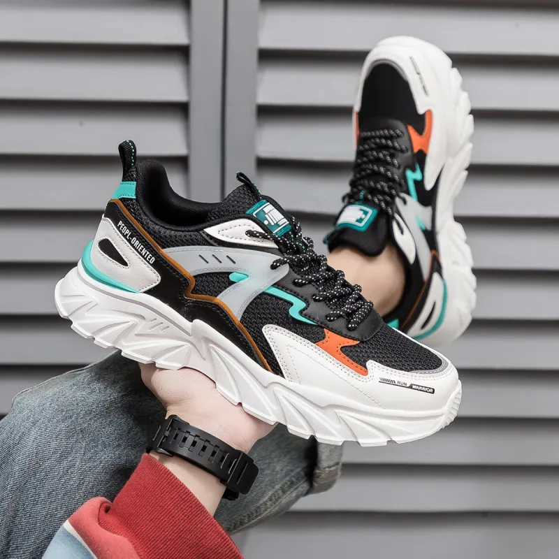 Warrior Wear resistant And Lightweight Low Top Chunky Sneakers Men's Black White Orange-3