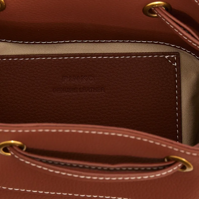 PINKO Calfskin Bucket Bags Shoulder Bags Mini Women's Brown-3