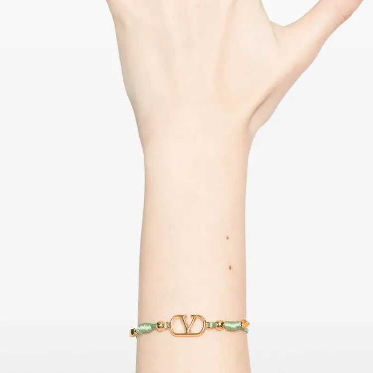 Valentino Gold Plated Brass With Fabric Bracelets Women's Green-1
