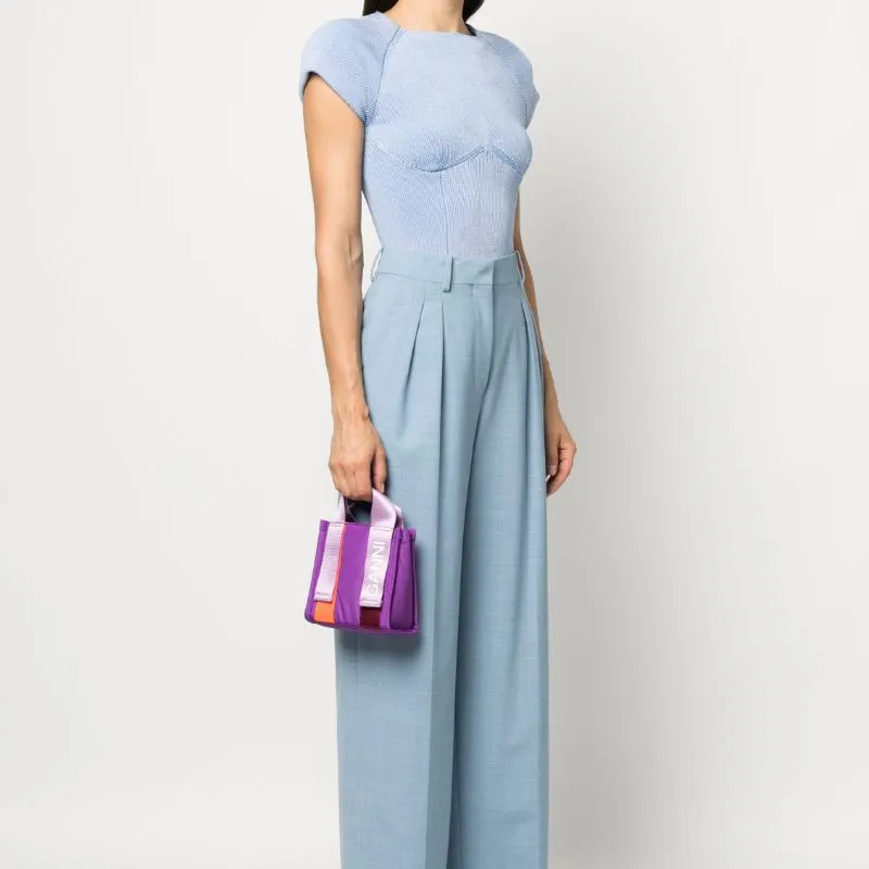 GANNI Recycled Polyester Tote Bag Shopping Bag Shoulder Bag Crossbody Bag Handbag Mini Women's Purple-4