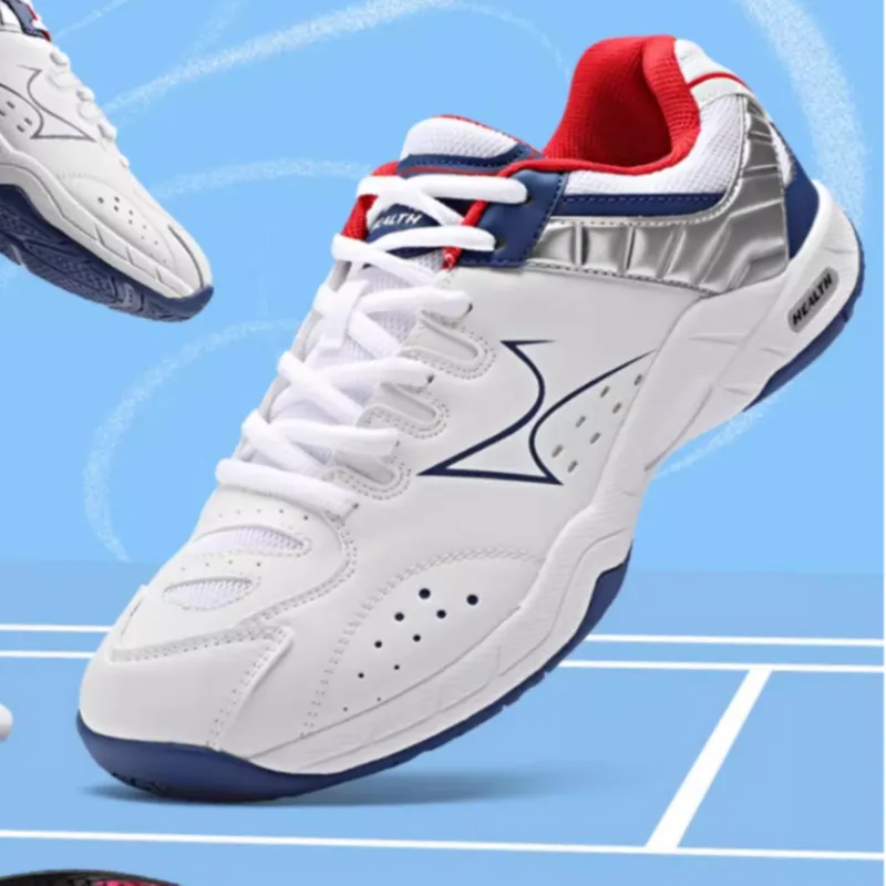 HEALTH Cushioning Wear Resistant Low Top Badminton Shoes Unisex White Blue-2