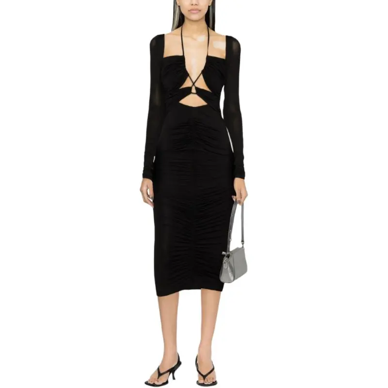 VERSACE JEANS COUTURE Cut Out Long Sleeved Midi Dress-2