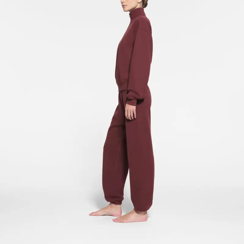 SKIMS COTTON FLEECE CLASSIC QUARTER ZIP PULLOVER Sweatshirt Women's OXBLOOD/Fuchsia-3