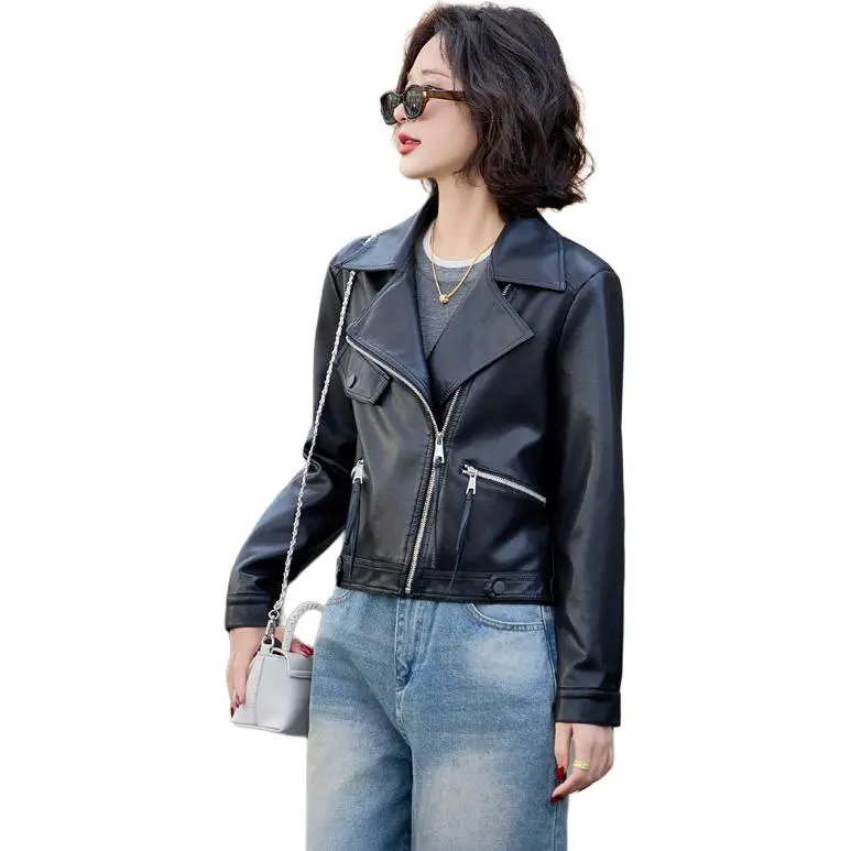 Yi Mengyuan Leather Jacket Women's Black-5