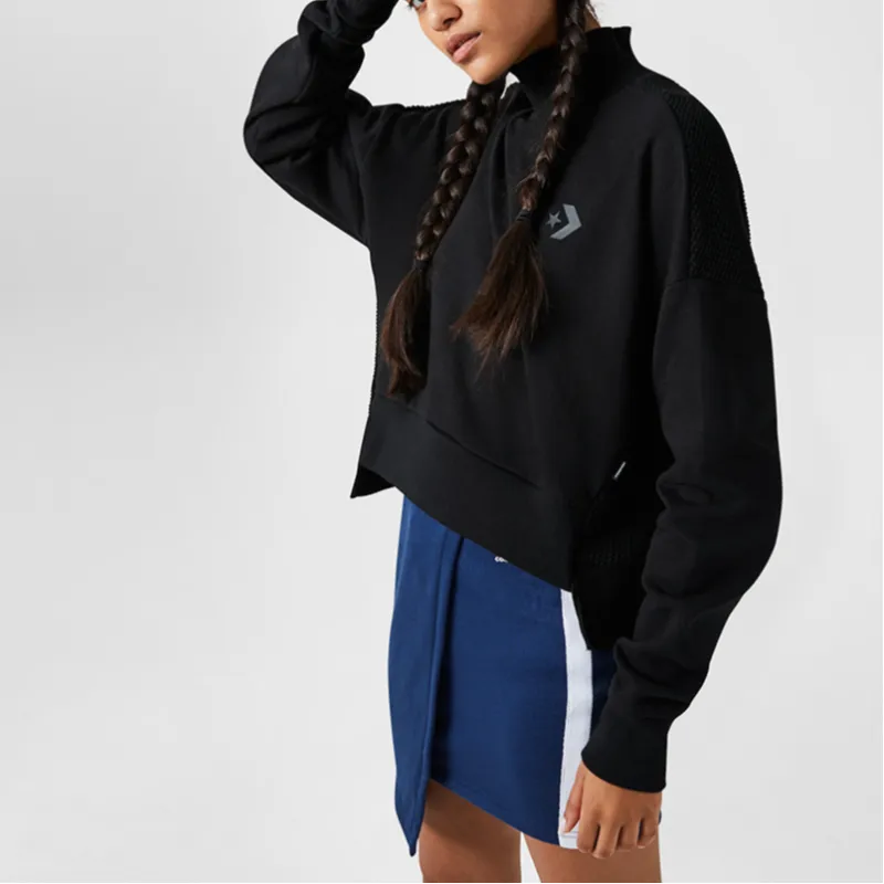 Converse Sweater Knit Mock Neck Knitwear Women's Black-2