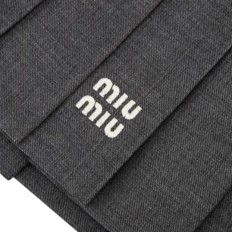 MIU MIU Logo Embroidered Pleated Mini Skirt-4