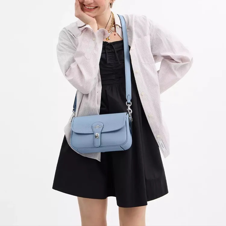 COACH Hadley Pebble Leather Crossbody Bag, Shoulder Bag Medium Size Women's Blue-4
