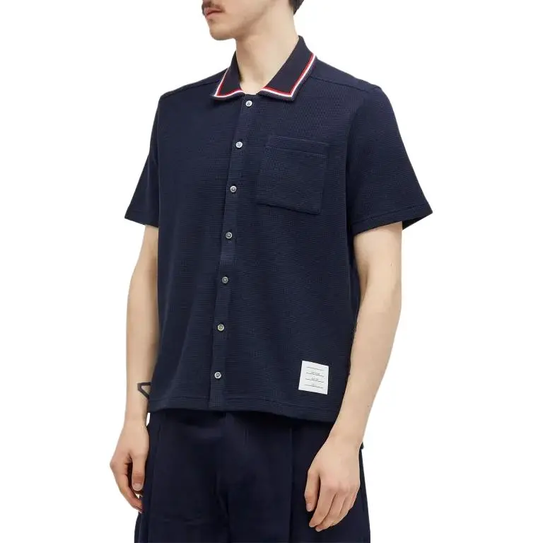 THOM BROWNE Textured Short Sleeved Polo Shirt-4