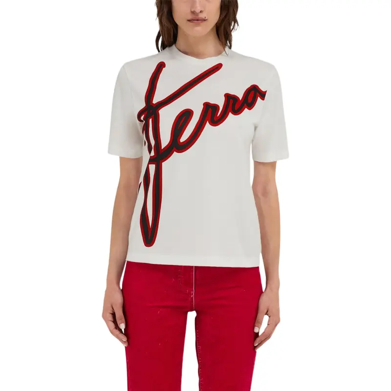 Ferragamo Cursive Logo Detail Short Sleeved T Shirt-1