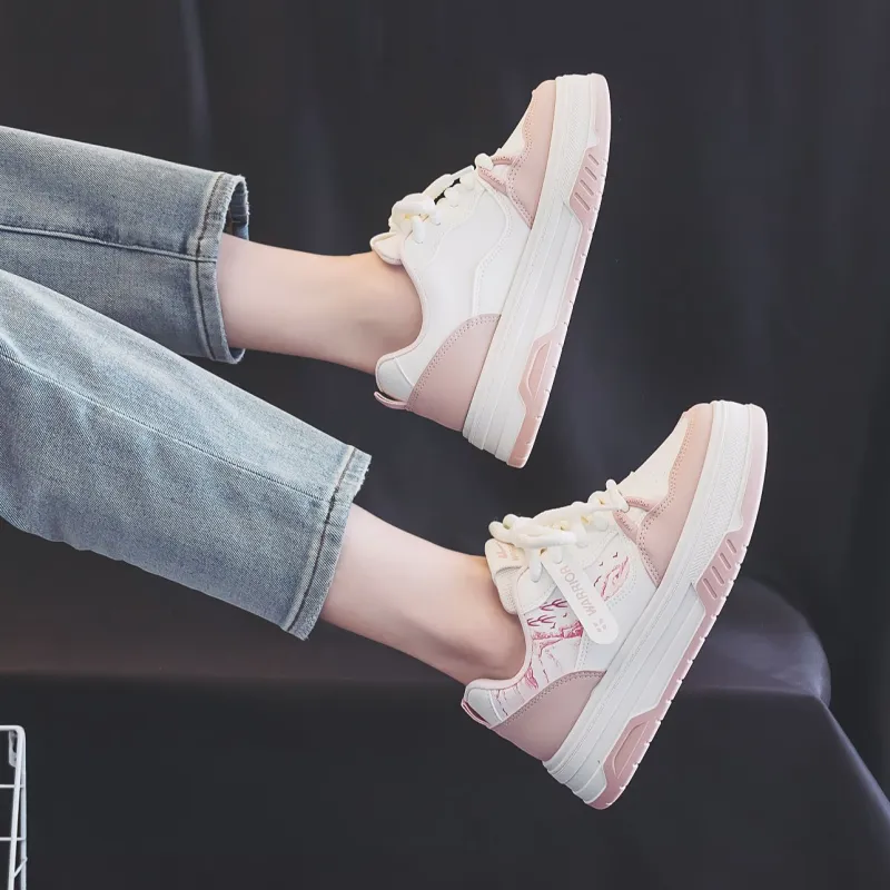 Warrior Lightweight Height Increasing Low Top Skateboard Shoes Women's Beige Pink-6