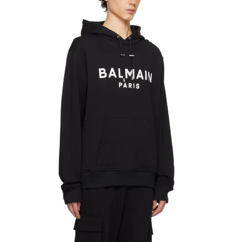 BALMAIN Logo Printed Drawstring Hoodie-4
