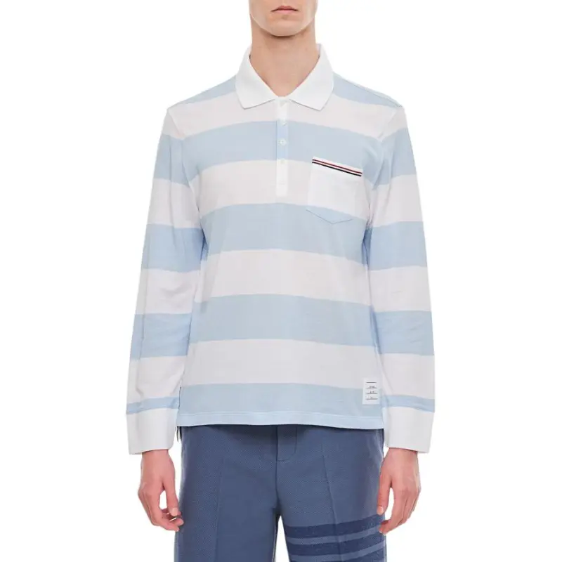 THOM BROWNE Striped Long Sleeved Polo Shirt-4