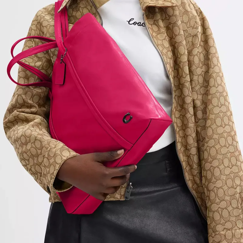 COACH Leather Tote Bag, Shopping Bag, Shoulder Bag, Handbag Tubas Women's Dragon Fruit-5