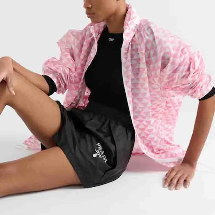 PRADA Logo Printed Elastic Waist Shorts-3