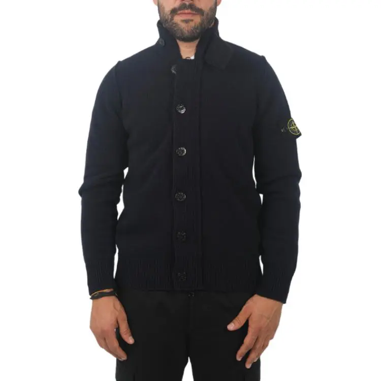 STONE ISLAND High Neck Logo Patch Ribbed Cardigan-2