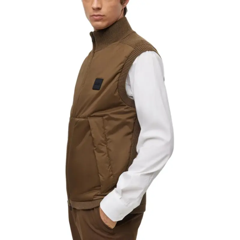 HUGO BOSS Regular Fit Gilet With Logo Patch Vest Men's Brown-4