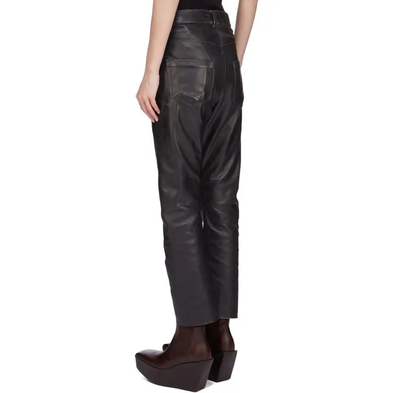 RICK OWENS Detroit Cut Leather Pants 'Black'-2