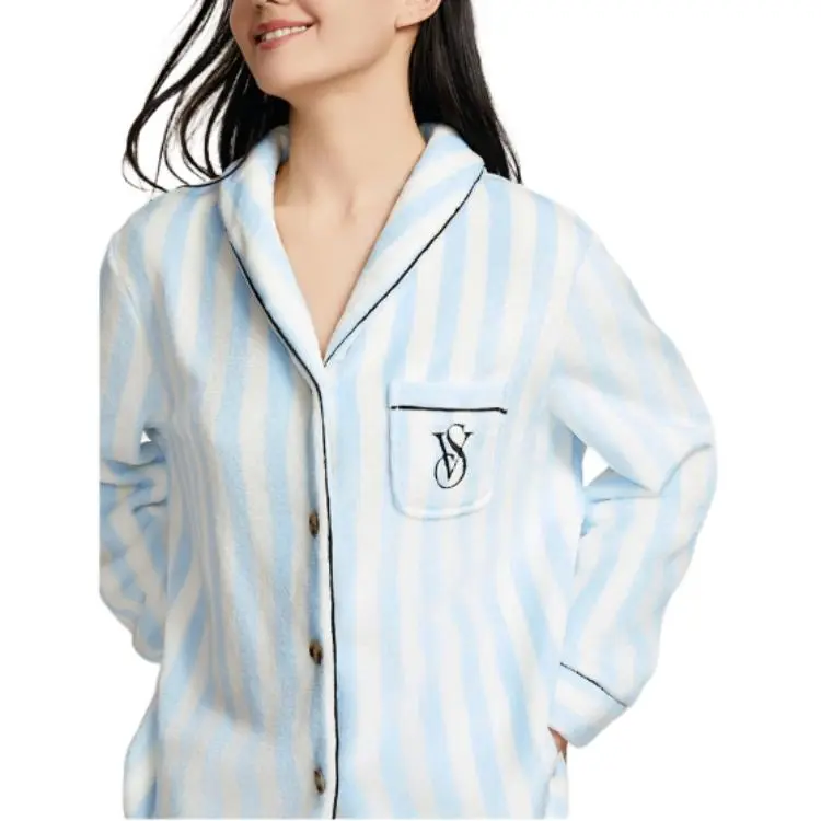 Victoria's Secret 24 Big Show Collection Home Vacation Collection THE MIX Pajama Set Women's Aqua Stripes-3