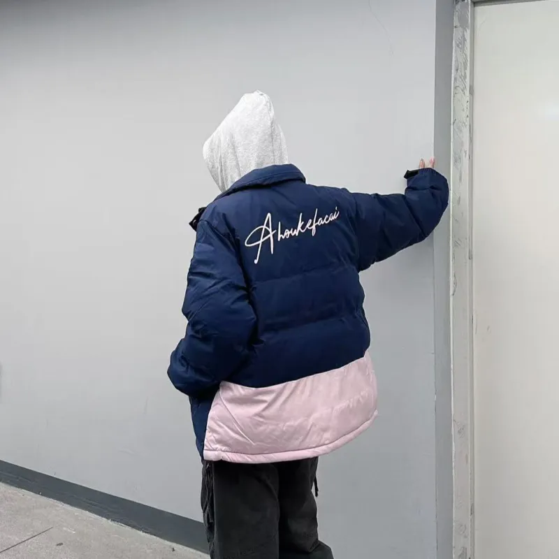 Goods Engraving Puffer Jacket Unisex Navy Blue-2