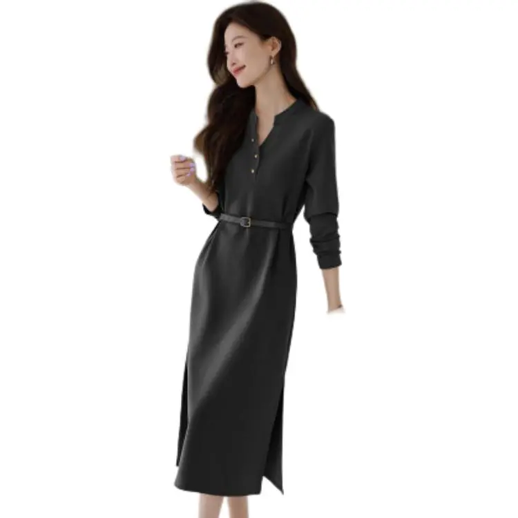 Mo Han Yi Mei Long Sleeved Dresses Women's Gray-2