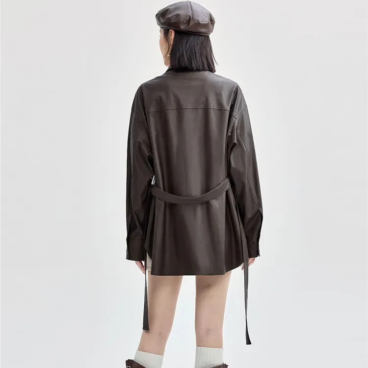 UNIQLO Leather Jackets Women's 87 Coffee-2