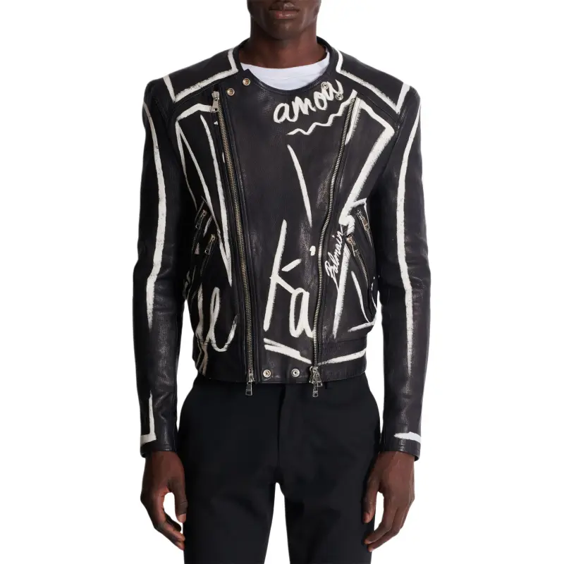 BALMAIN FW24 Leather Jacket Men's Black White-1
