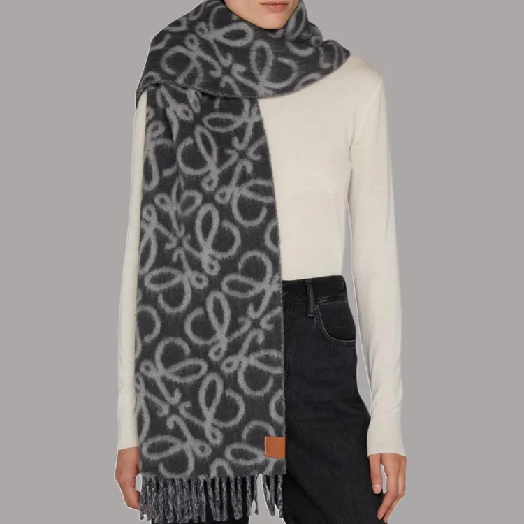 LOEWE Wool Knit Scarves Women's Gray-1