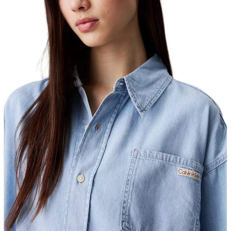 CALVIN KLEIN Shirt Europe Version Women's Light Denim Fabric-3