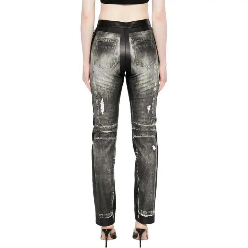 BALMAIN Denim print Leather Trousers-2