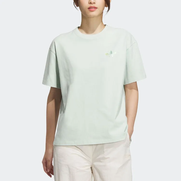 adidas originals Women's Lifestyle Logo Print Short Sleeve Tee Women's 'Linen Green'-1