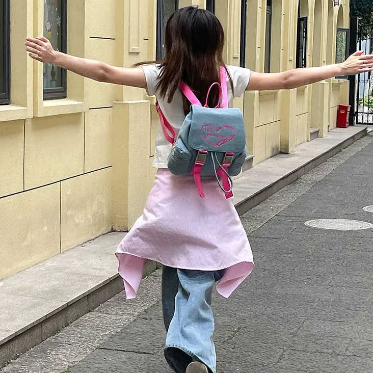 Puui Denim Backpack Regular Unisex Blue/Pink-4