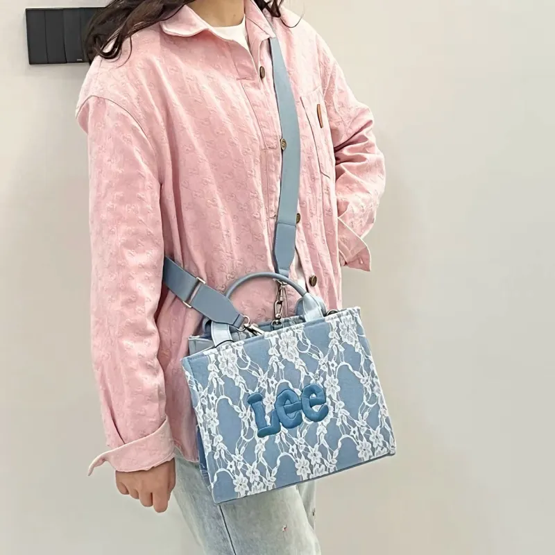 Lee Fabric Handbag, Crossbody Bag, Shoulder Bag Women's Lace Blue White-2