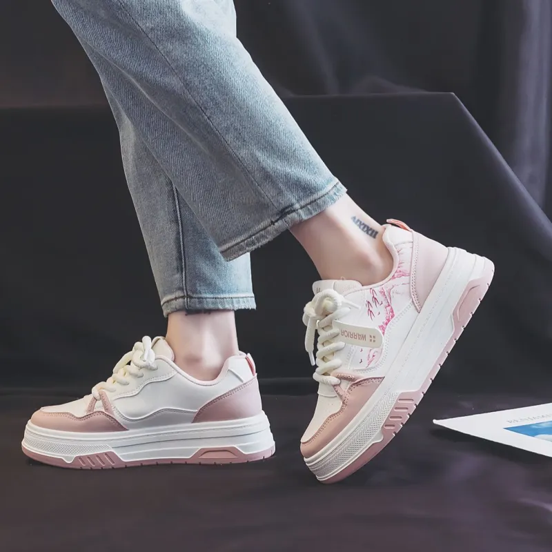 Warrior Lightweight Height Increasing Low Top Skateboard Shoes Women's Beige Pink-9