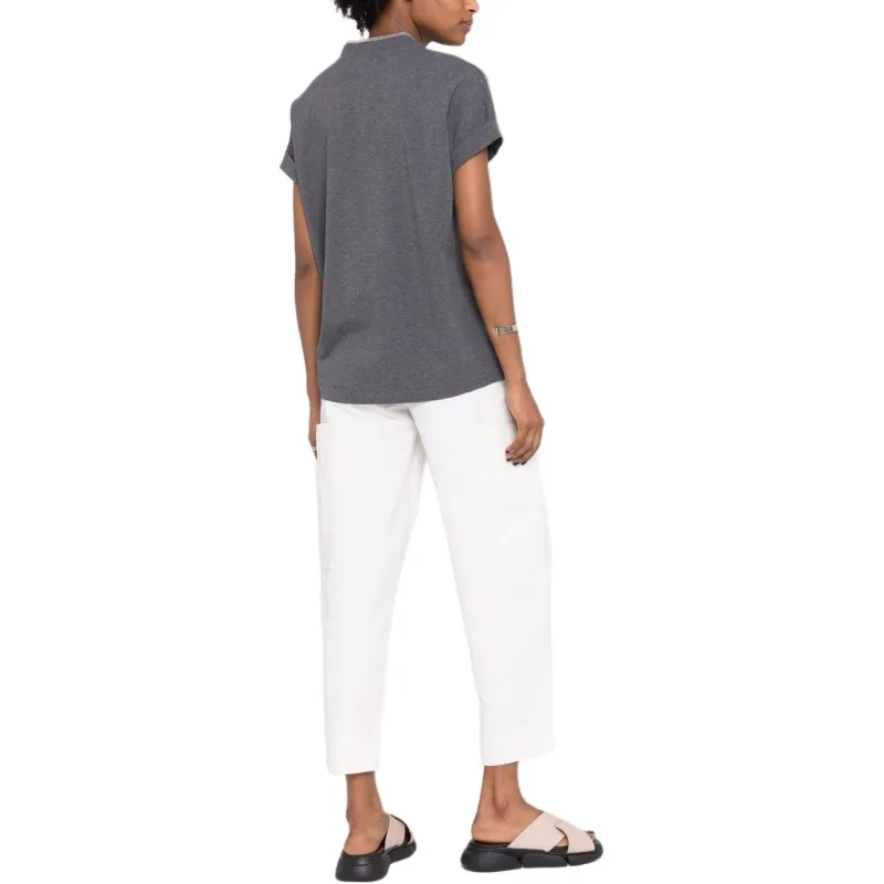 Brunello Cucinelli Embellished V Neck T Shirt-2