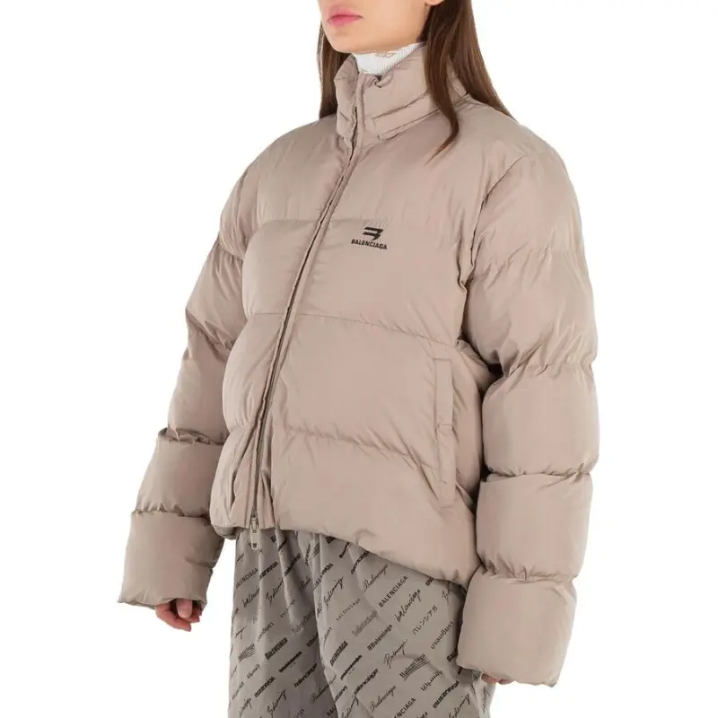 Balenciaga Logo Printed Zip Up Puffer Jacket 'Beige'-4