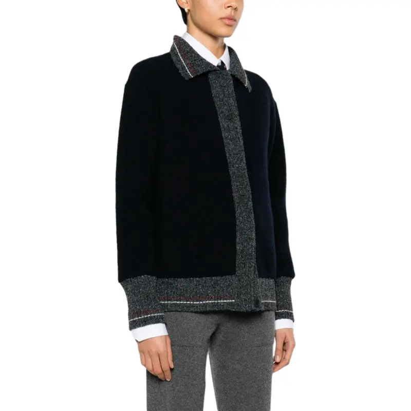 THOM BROWNE Speckled Trim Long Sleeved Cardigan-3