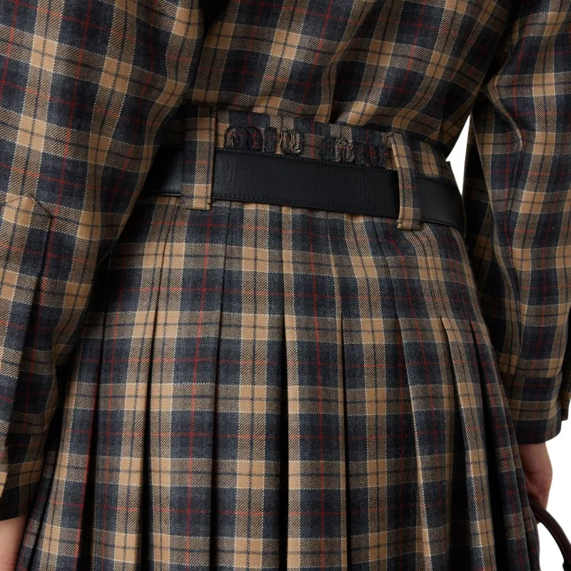 MIU MIU Logo-Embroidered Pleated Tartan Mini Skirt-4