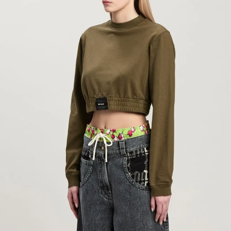 PALM ANGELS Logo patch Distressed Cropped Sweatshirt-4