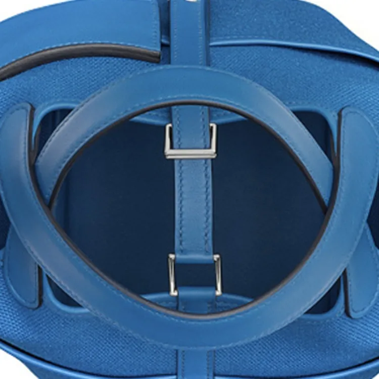 HERMES Picotin Goeland Canvas With Swift Calfskin Basket Bag Handbag Bucket Bag Women's Bleu France French Blue-4
