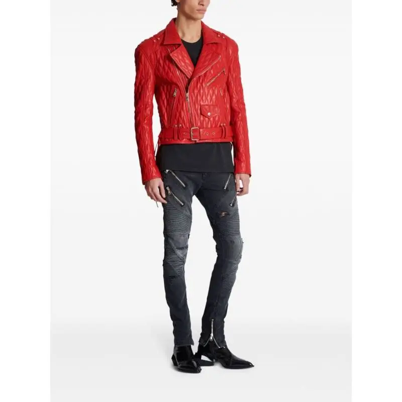 BALMAIN Lace-Up Detailed Leather Biker Jacket-4