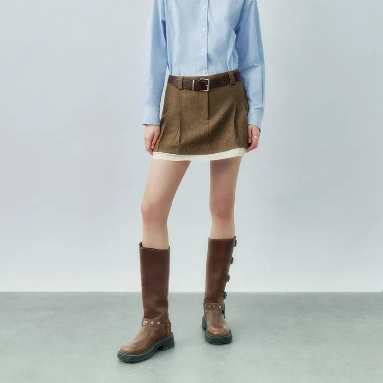 URBAN REVIVO Casual Short Skirts Women's Brown-2