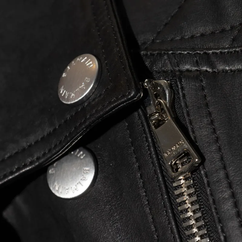 BALMAIN Double breasted Leather Biker Jacket-4