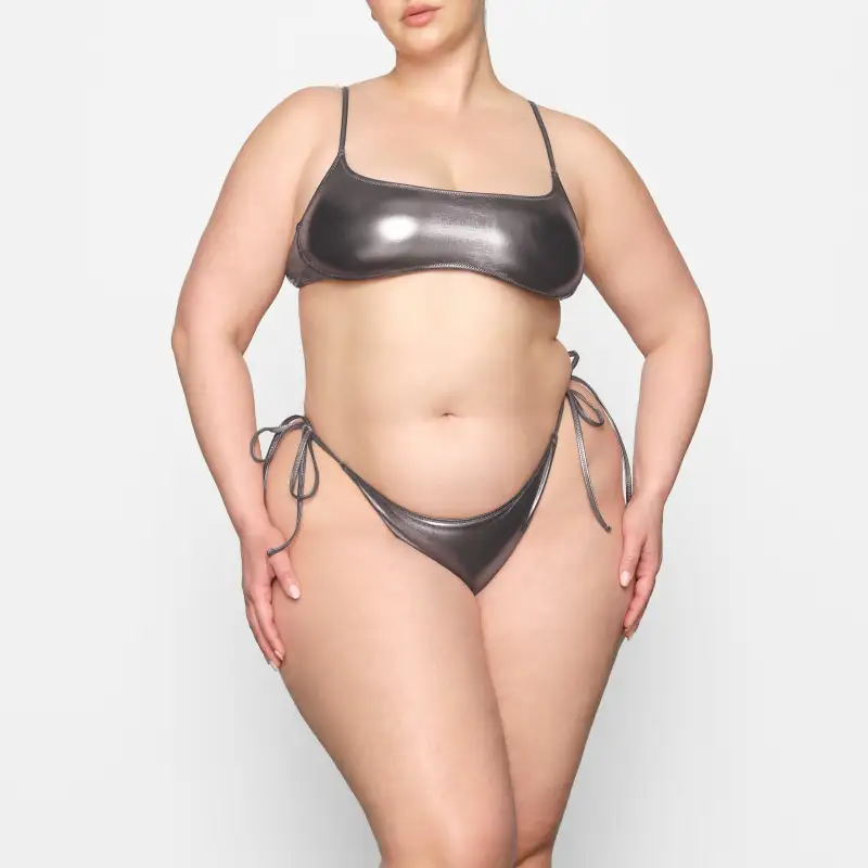 SKIMS METALLIC SWIM MICRO SCOOP BIKINI TOP Bikini Women's CARBON/Carbon Fiber-1