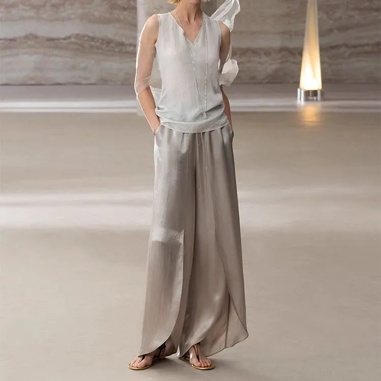 COMMON VALUE 'Zen Pāra' Casual Pants Women's Silver Gray Butterfly Wings-2