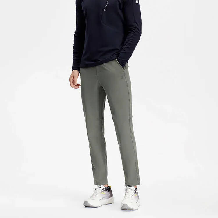 FILA Casual Sportswear Men Clothing Set Pitch Black T Shirt+Stone Olive Pants-2