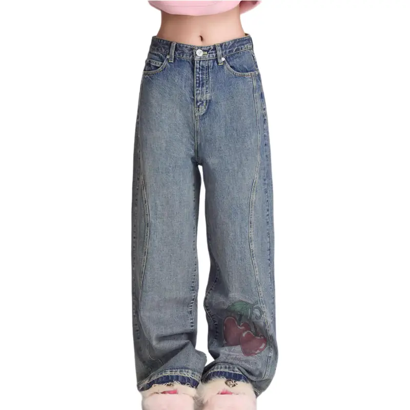 LALABOBO Jeans Women's Medium Blue White-5
